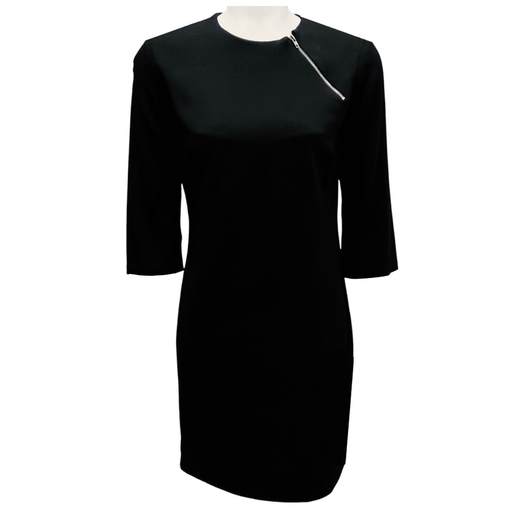 NELLIE PARTOW BLACK ZIPPER DETAIL STRETCH CREPE DRESS
